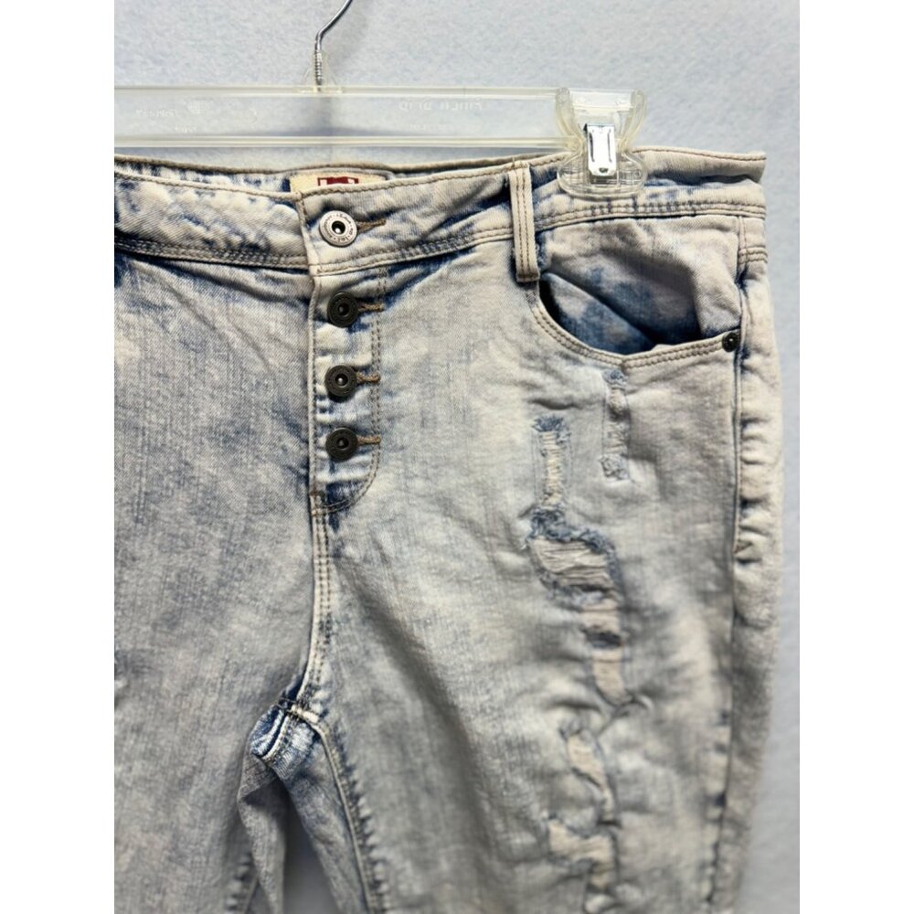 L.E.I. Ladies Juniors Distressed Button Fly Stretch Jeans Blue Size 13 Regular - Picture 2 of 14
